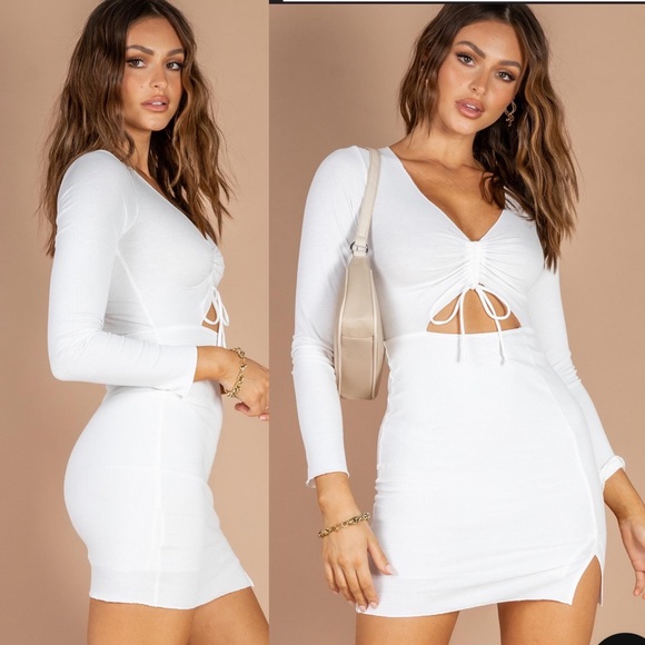 Princess Polly White Pinch Me Ribbed Long Sleeve Dress - Picture 2 of 13